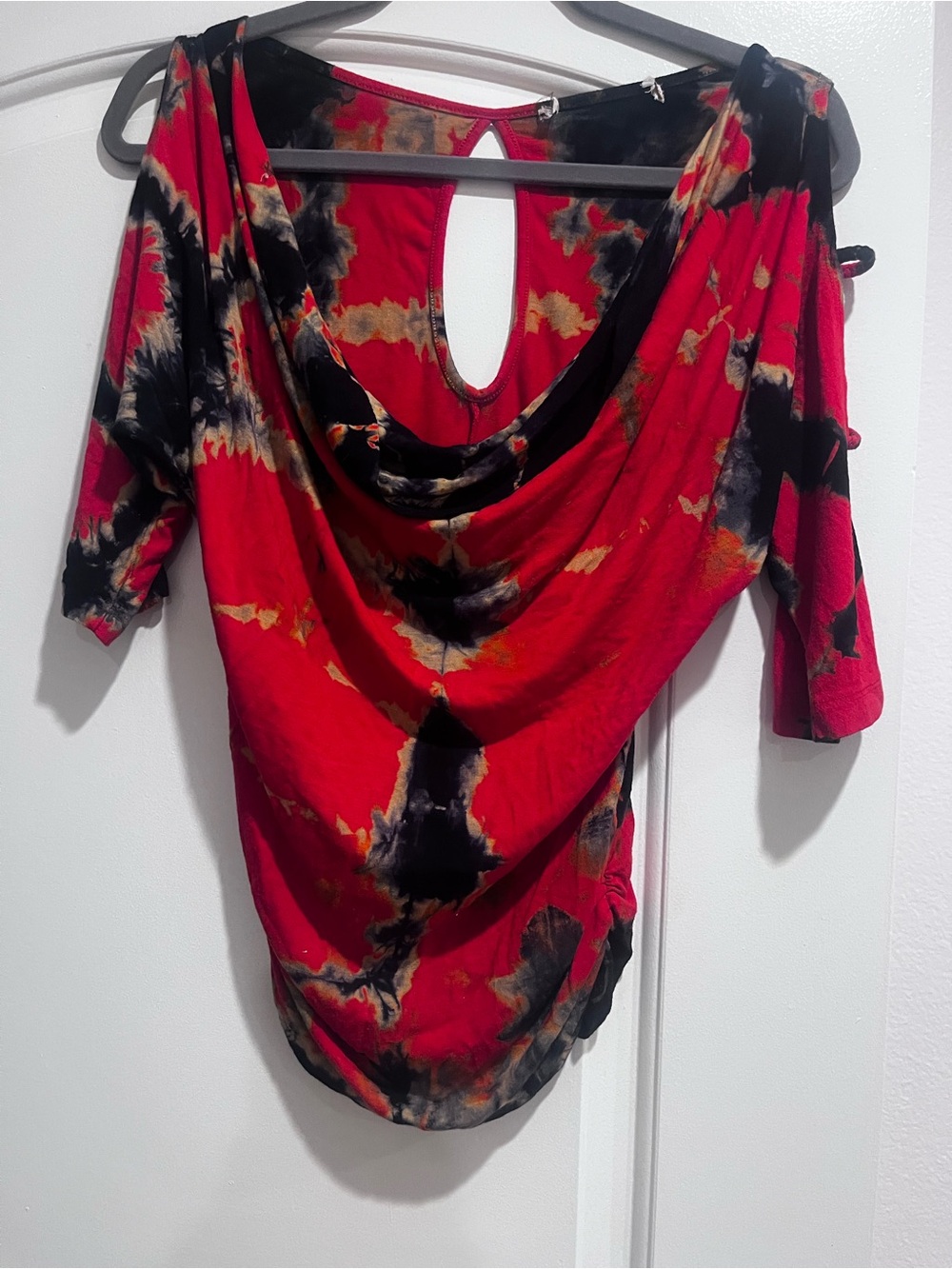 Red lovers,
Bundle of Red Tie-Dye Draped Cold-Shoulder Top